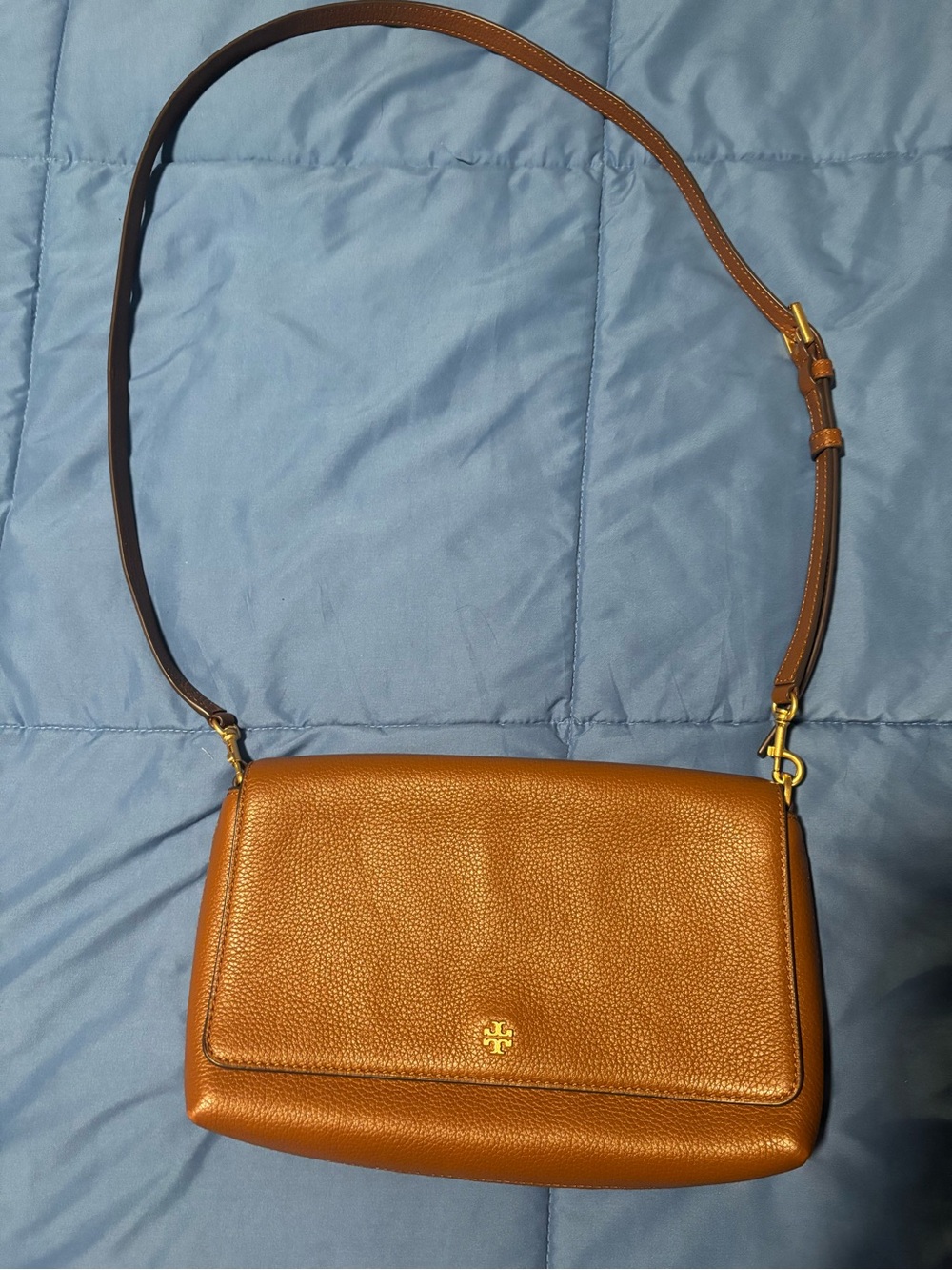 Tory Burch Brown Pebbled Leather Crossbody with Gold Hardware